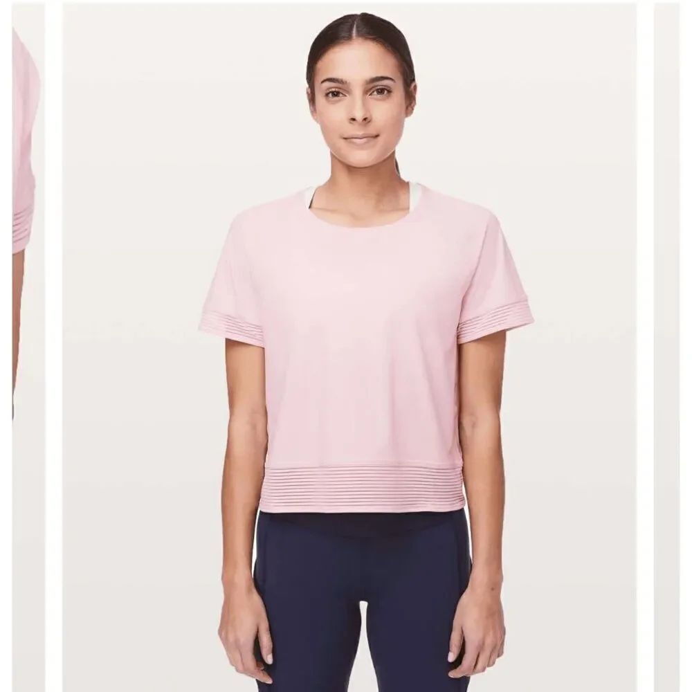 Lululemon Stripe In Stride Short Sleeve Tee - Petals Pink - Picture 2 of 9